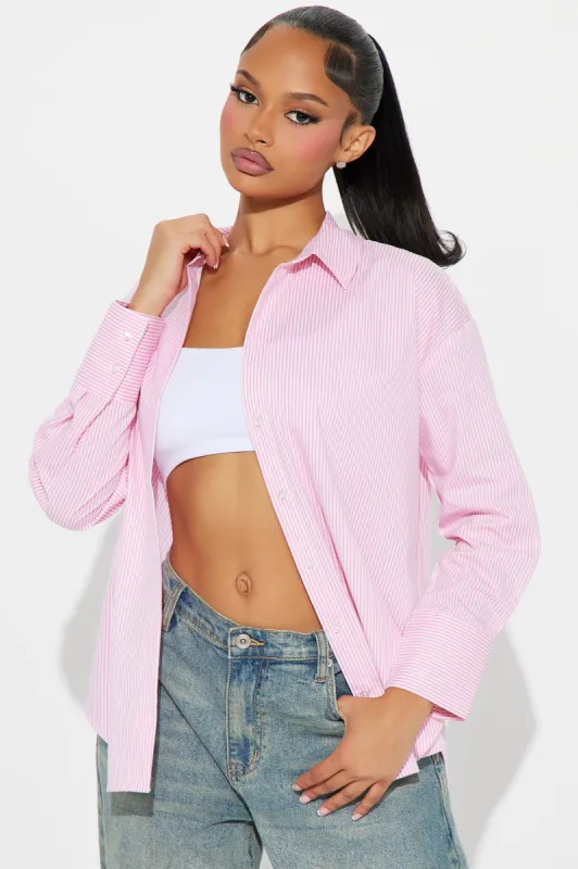 Sun's Out Striped Poplin Shirt - Pink/combo sold by Fashion Nova