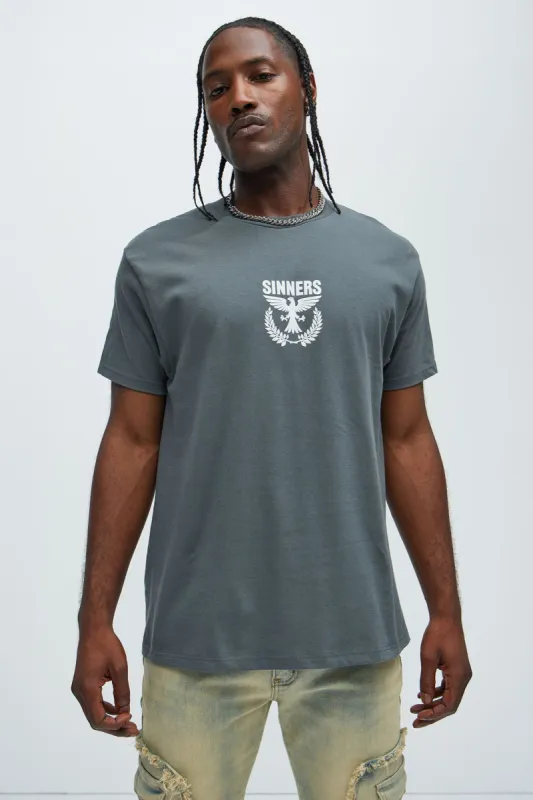Sinners Crest Short Sleeve Tee - Charcoal sold by Fashion Nova