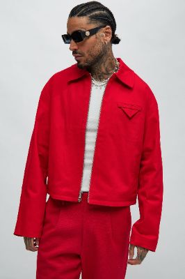Bordeaux Cropped Chore Jacket - Red sold by Fashion Nova