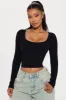 Kaylee Scoop Neck Long Sleeve Top - Black sold by Fashion Nova