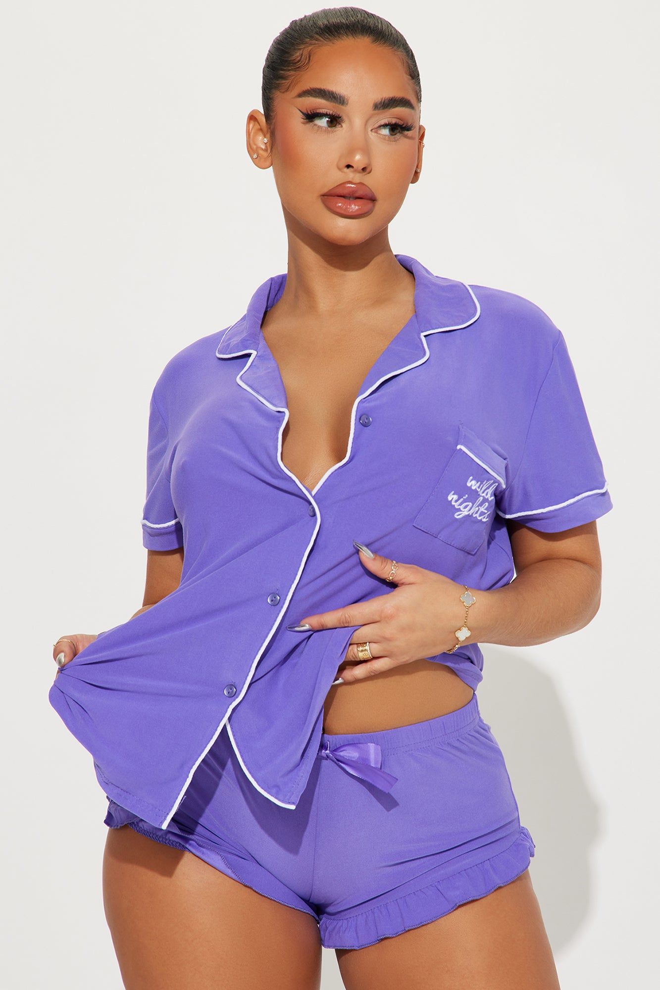 Lets Have A Wild Night PJ Short Set - Purple sold by Fashion Nova