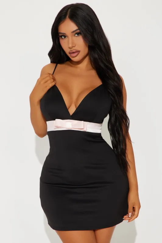 Bella's Bow Mini Dress - Black sold by Fashion Nova