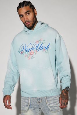 New York Flower District Hoodie - Light Blue made by Fashion Nova