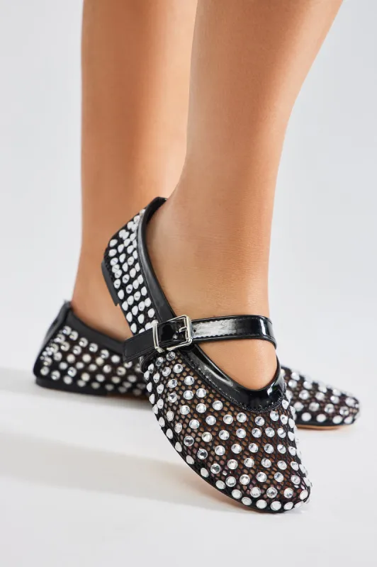 Trust Me Embellished Mesh Ballet Flats - Black sold by Fashion Nova
