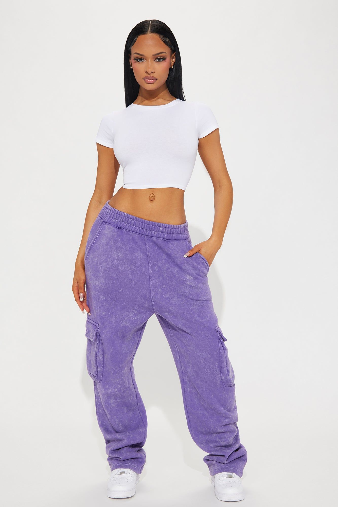 Her Way Washed Cargo Lounge Pant - Purple sold by Fashion Nova
