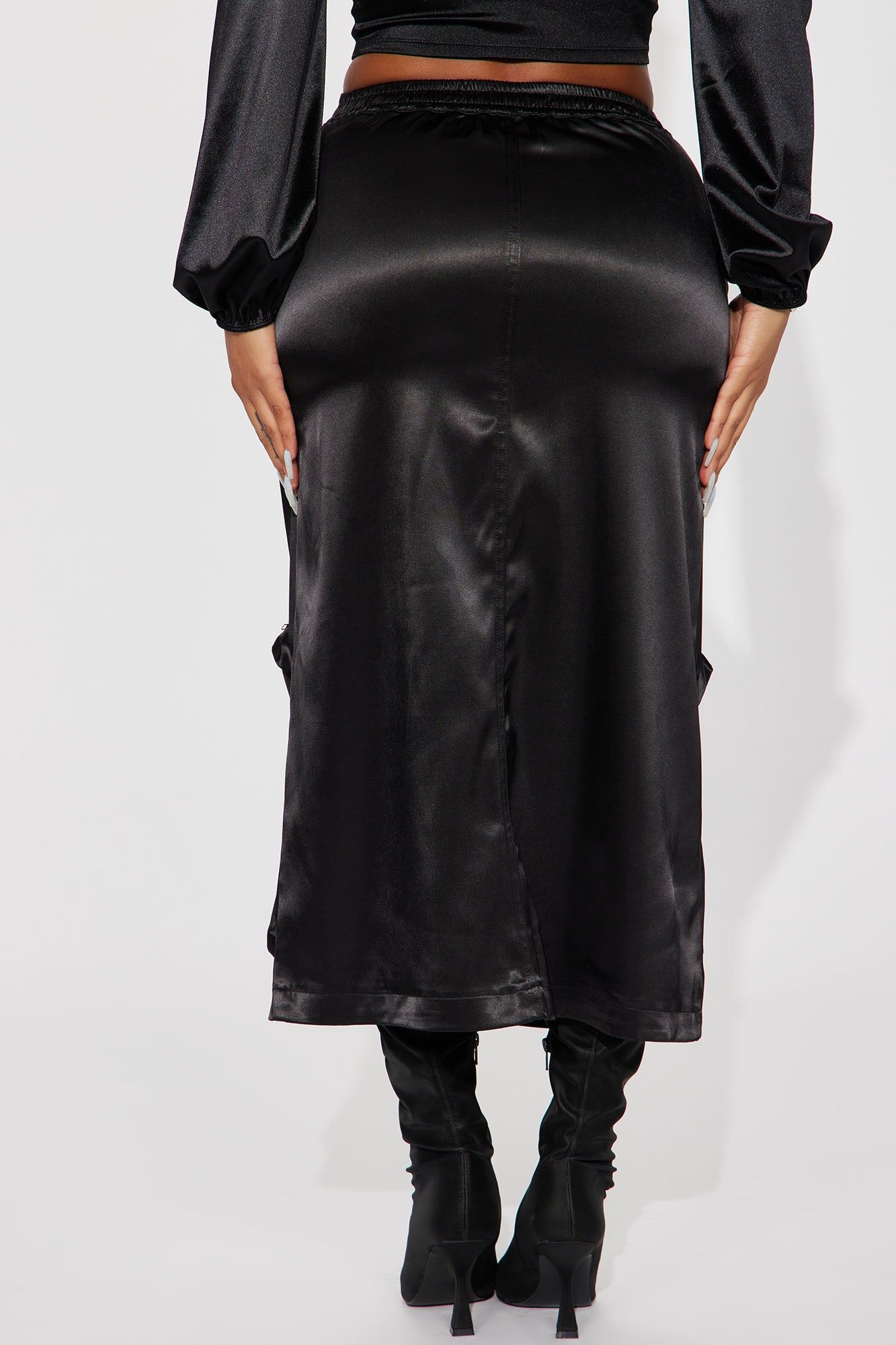 Bailey Satin Cargo Midi Skirt - Black sold by Fashion Nova product image thumbnail 4