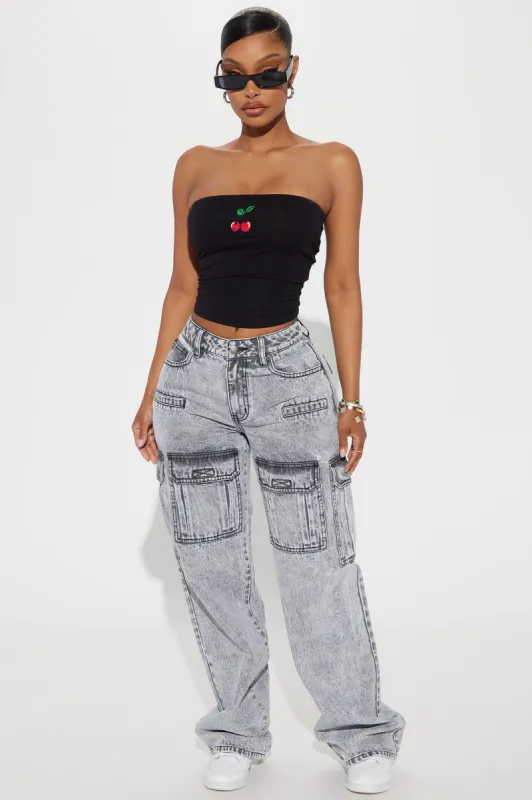 Made For This Cargo Straight Leg Jeans - Acid Wash Grey sold by Fashion Nova