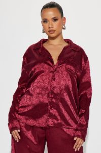 Sweet Bliss Satin Pant Set - Burgundy sold by Fashion Nova