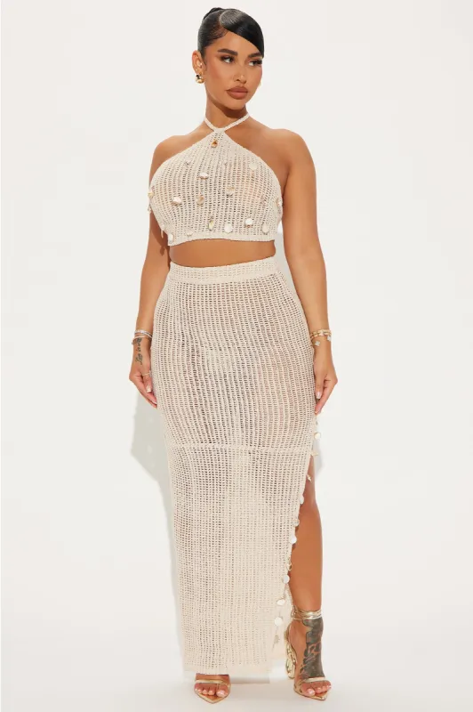 Lost In Seashells Crochet Skirt Set - Taupe sold by Fashion Nova