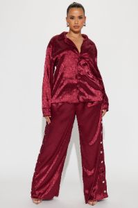 Sweet Bliss Satin Pant Set - Burgundy sold by Fashion Nova