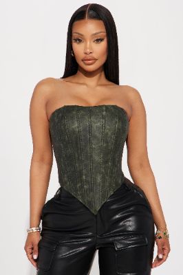 High Life Washed Faux Leather Corset Top - Black Wash sold by Fashion Nova