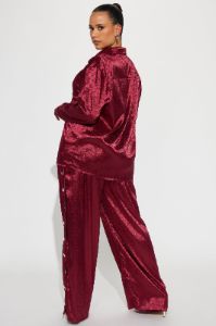Sweet Bliss Satin Pant Set - Burgundy sold by Fashion Nova