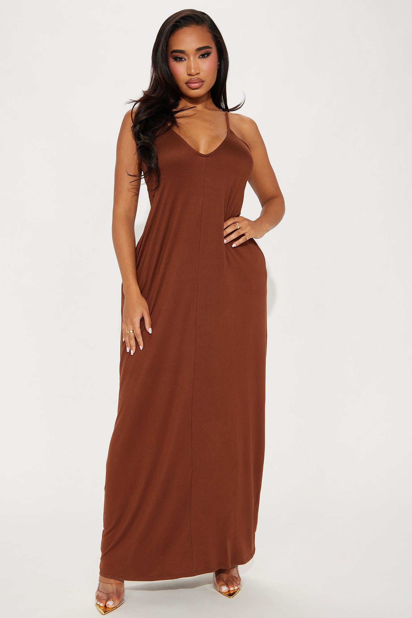 Simple Saturday Maxi Dress - Brown sold by Fashion Nova