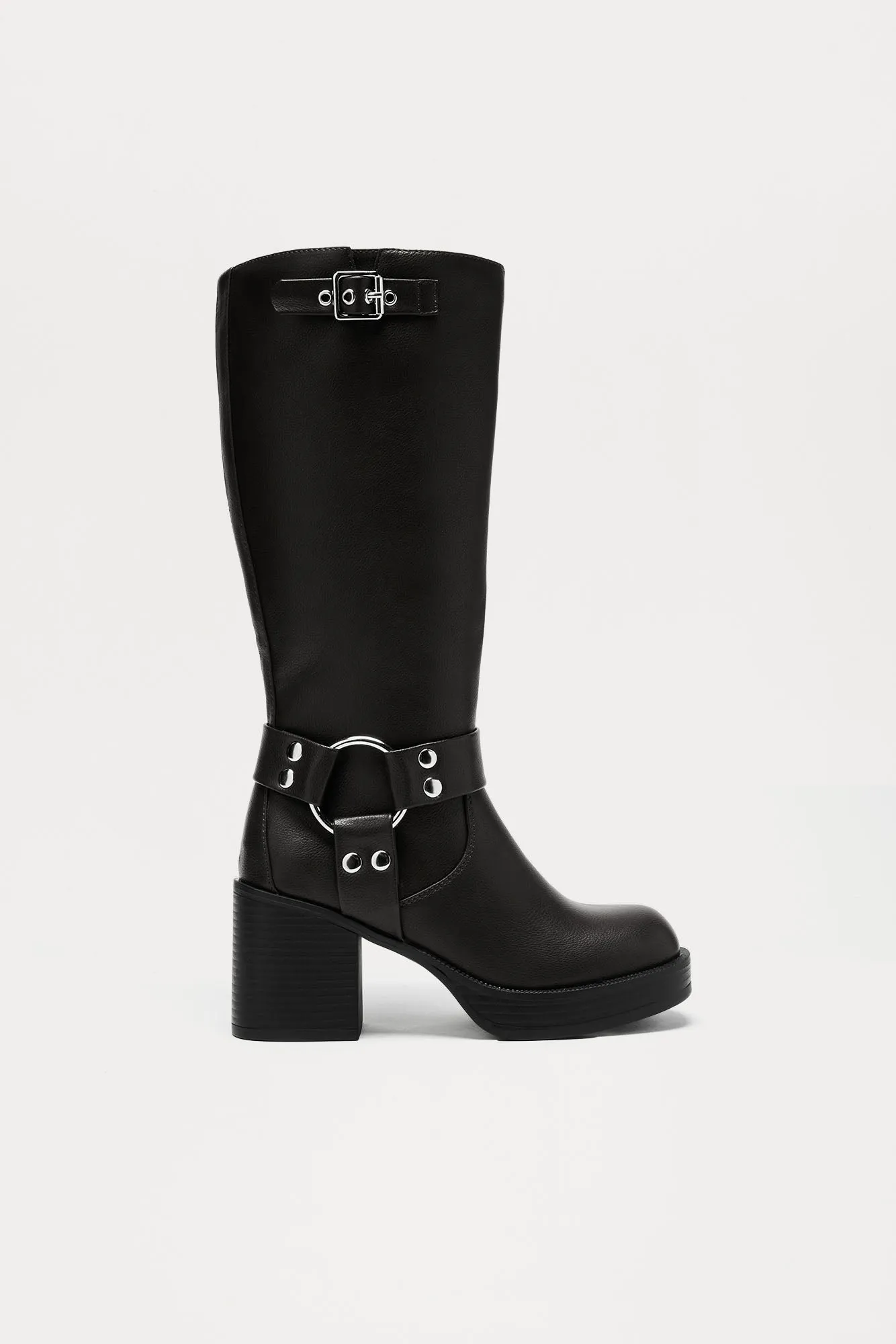 Arden Buckle Knee High Boots - Black sold by Fashion Nova