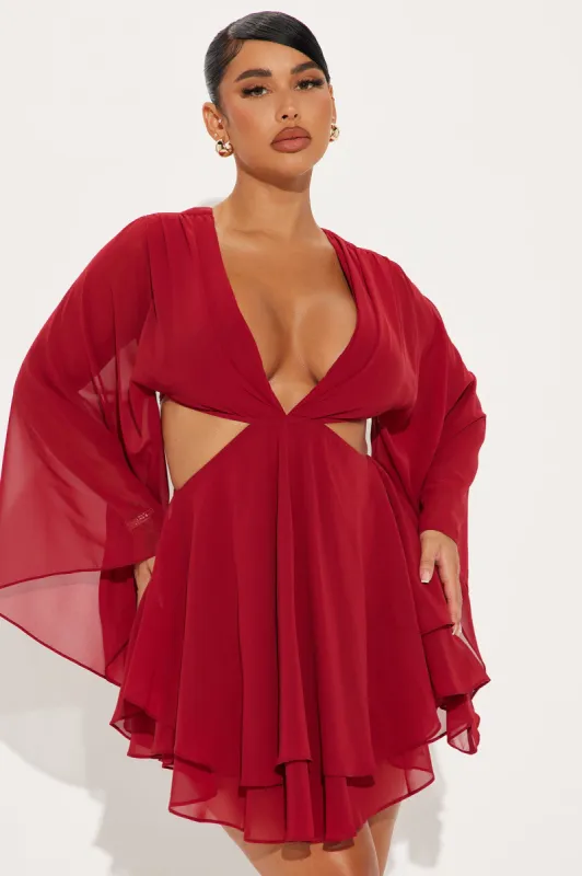 Sasha Chiffon Mini Dress - Wine sold by Fashion Nova