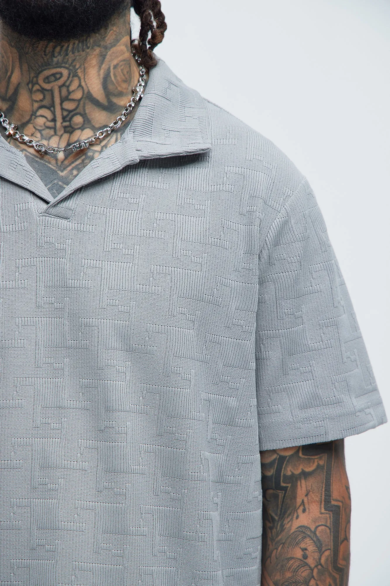 Ethel Textured Knit Johnny Collar Shirt - Grey sold by Fashion Nova product image thumbnail 3