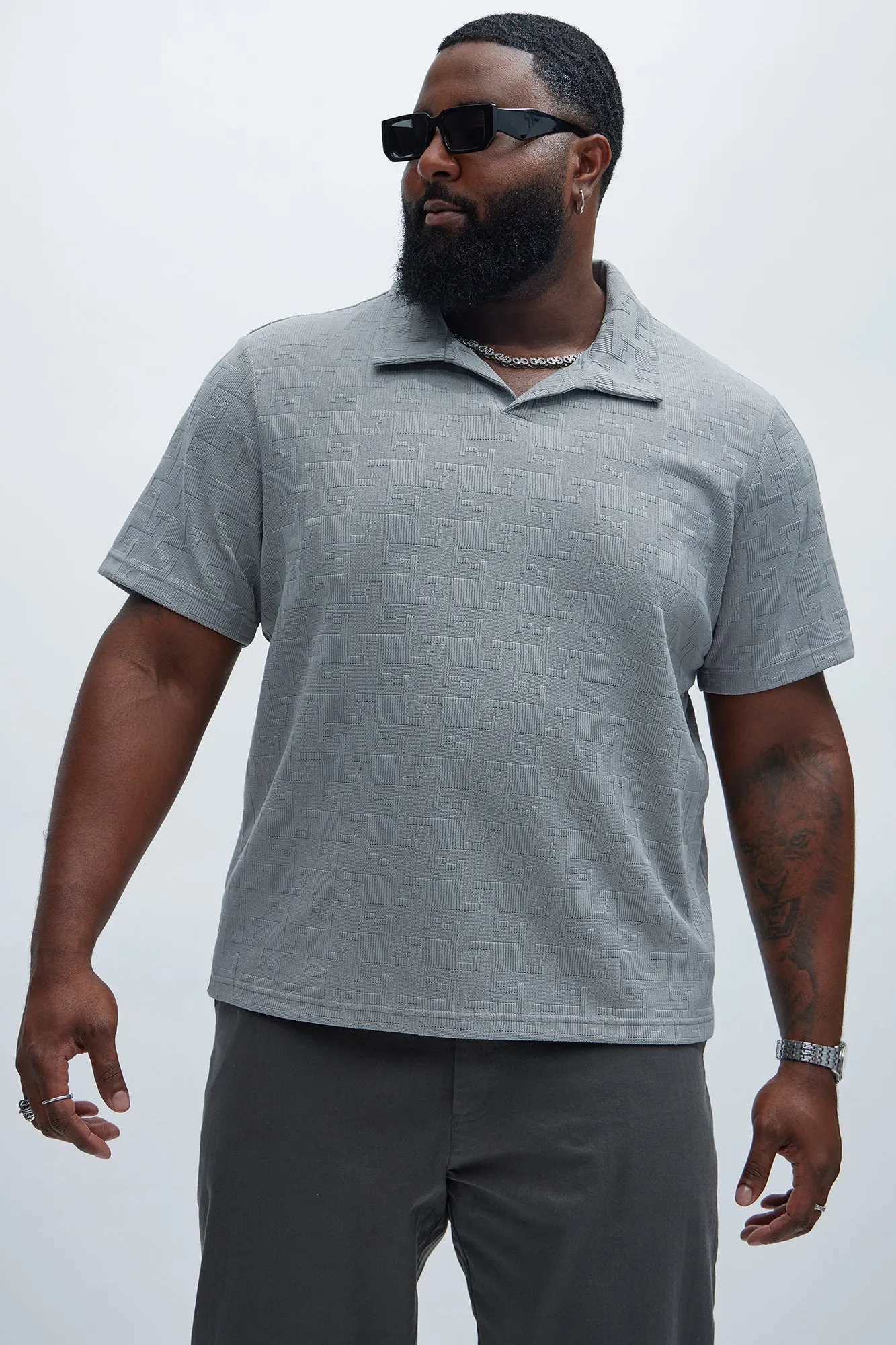 Ethel Textured Knit Johnny Collar Shirt - Grey sold by Fashion Nova product image thumbnail 5