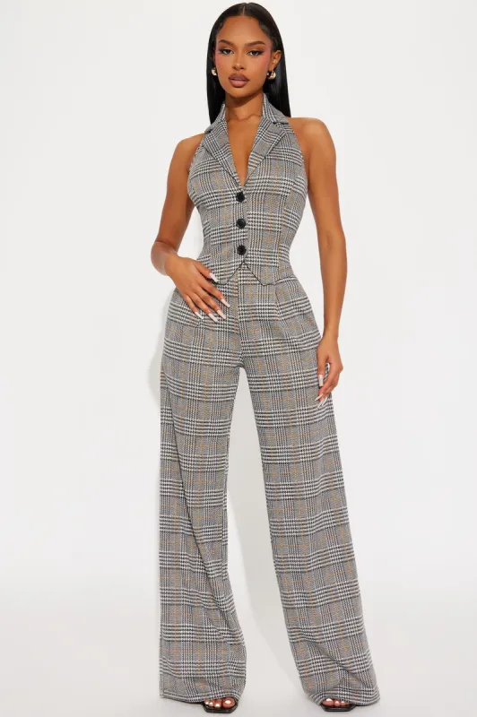 Blair Plaid Vest Pant Set  - Grey/combo sold by Fashion Nova