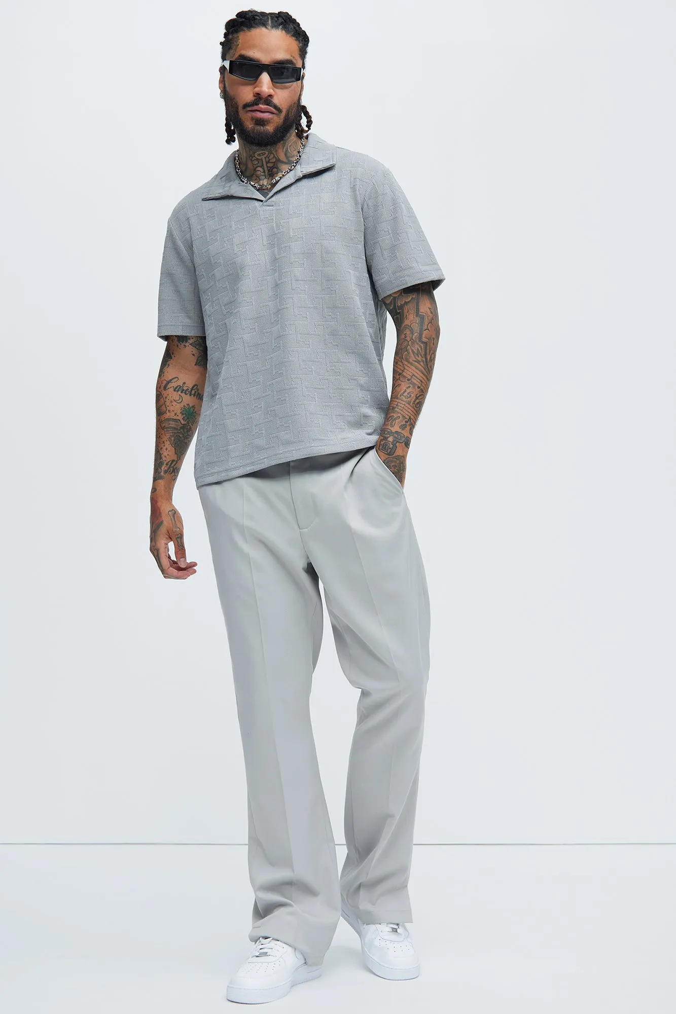 Ethel Textured Knit Johnny Collar Shirt - Grey sold by Fashion Nova product image thumbnail 2