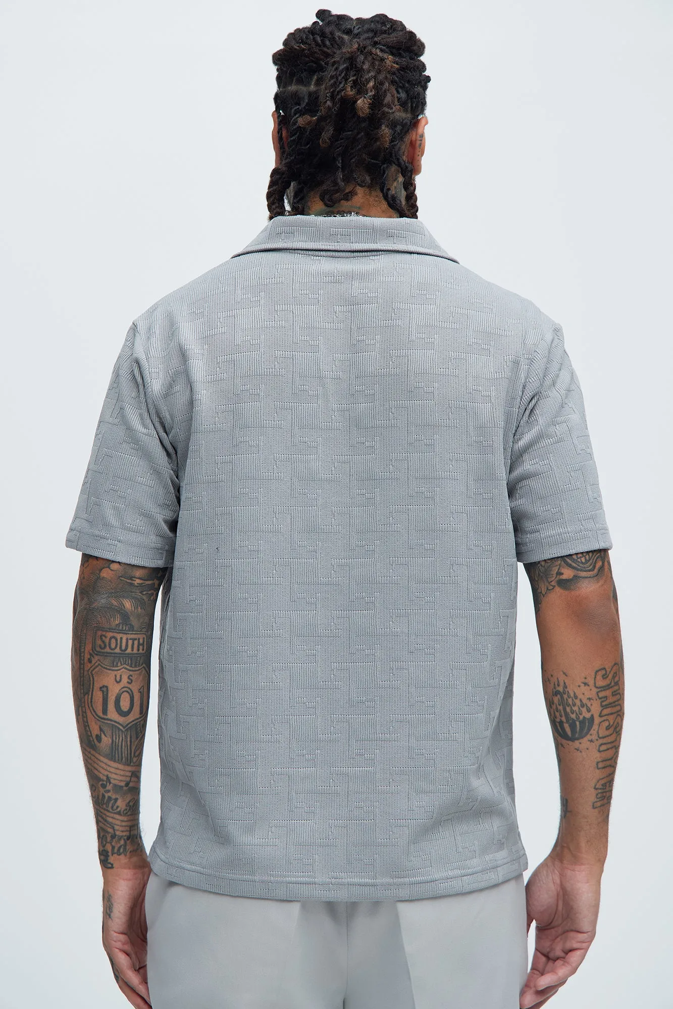 Ethel Textured Knit Johnny Collar Shirt - Grey sold by Fashion Nova product image thumbnail 4