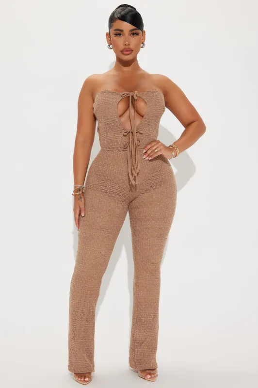 Island Princess Crochet Jumpsuit - Mocha sold by Fashion Nova