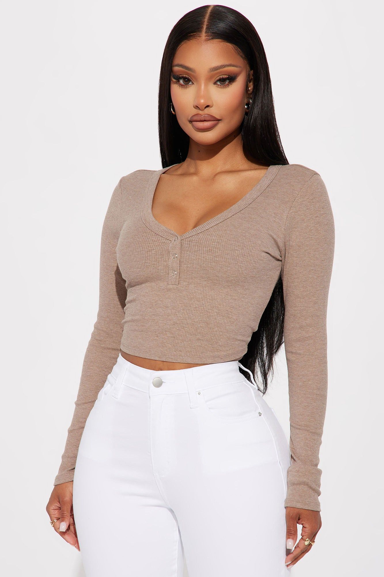 Nikki Ribbed Top - Mocha sold by Fashion Nova