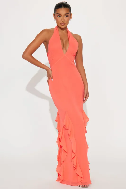 Anna Ruffle Maxi Dress - Orange sold by Fashion Nova