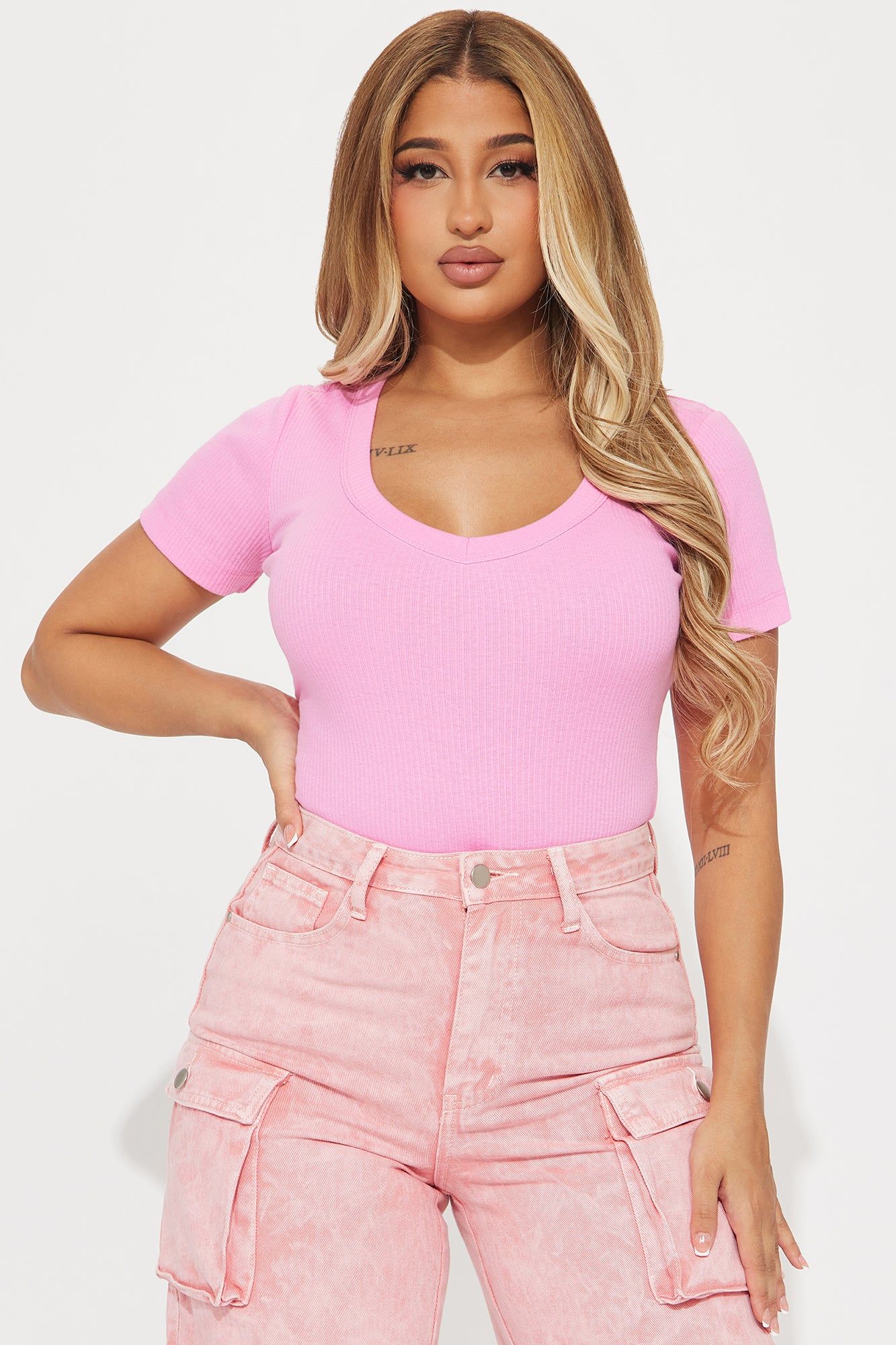 Irene Ribbed Baby Tee - Pink sold by Fashion Nova
