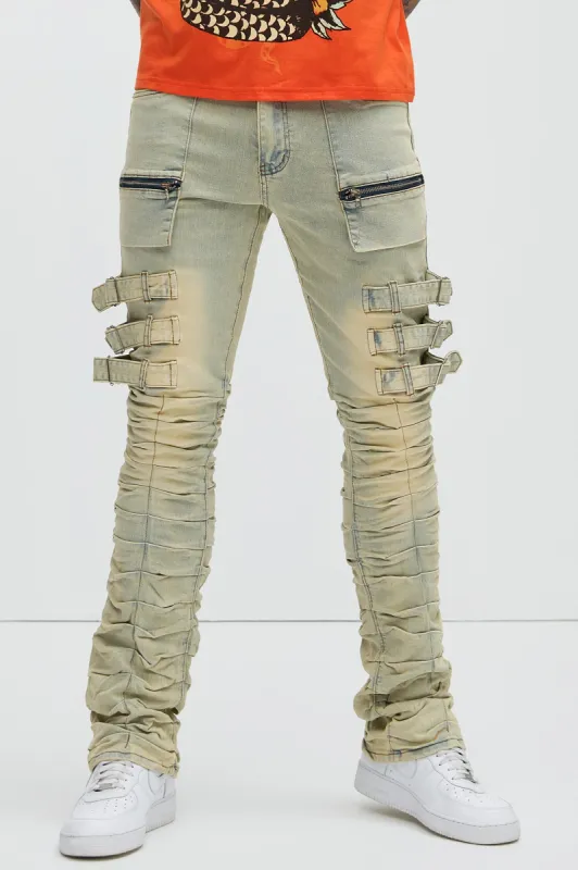 Pleat Me Down Stacked Skinny Flare Pants - Vintage Blue Wash sold by Fashion Nova