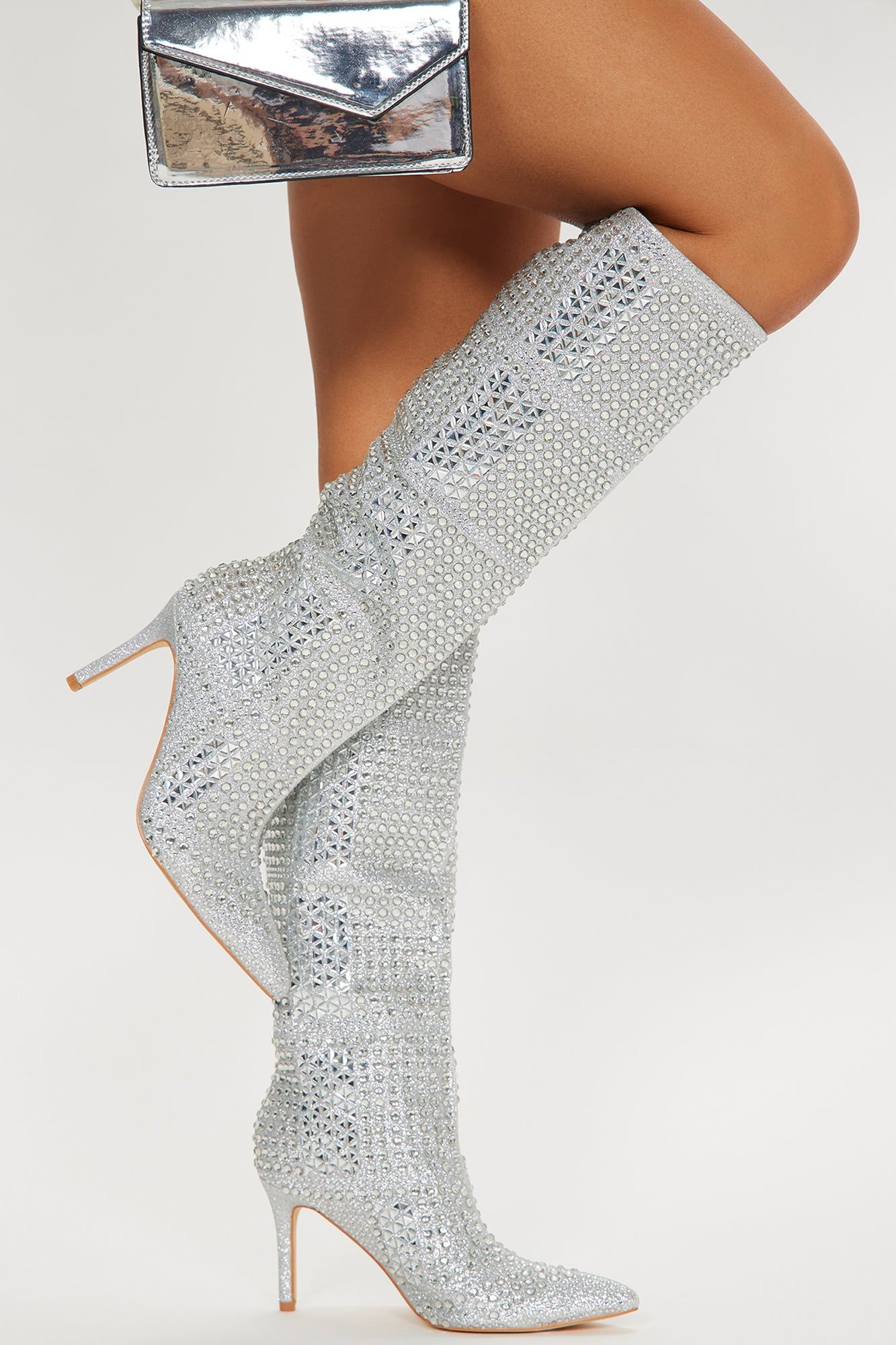 Feeling Lovely Knee High Boots - Silver sold by Fashion Nova