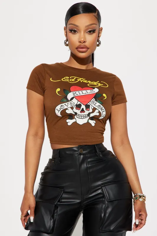Love Kills Slowly Ed Hardy Tee - Bronze sold by Fashion Nova