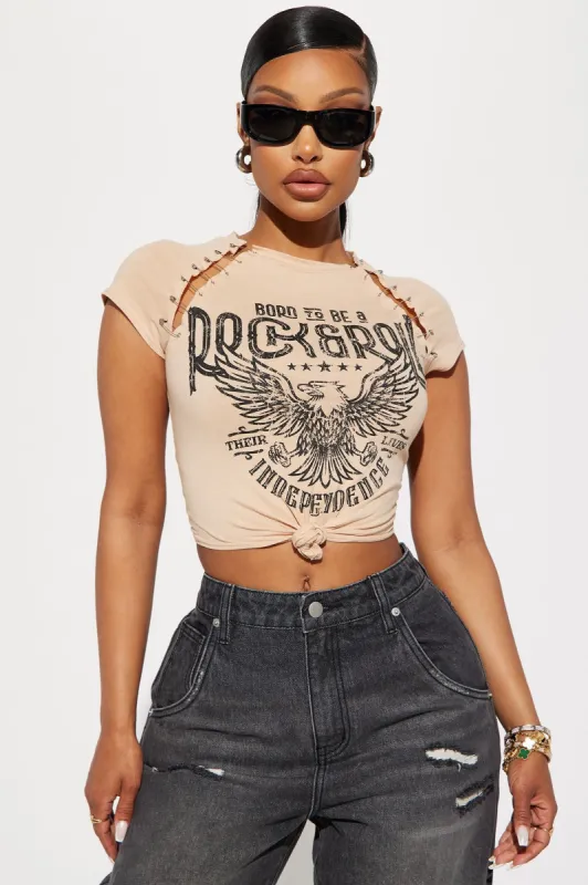 Born To Be A Rockstar Top - Taupe sold by Fashion Nova