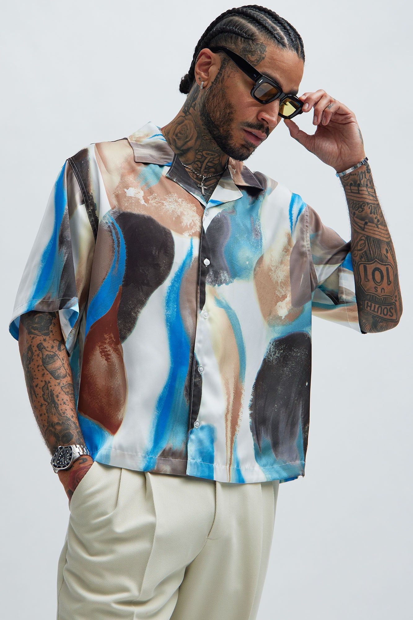 Edgehill Watercolor Shirt - Brown/combo sold by Fashion Nova