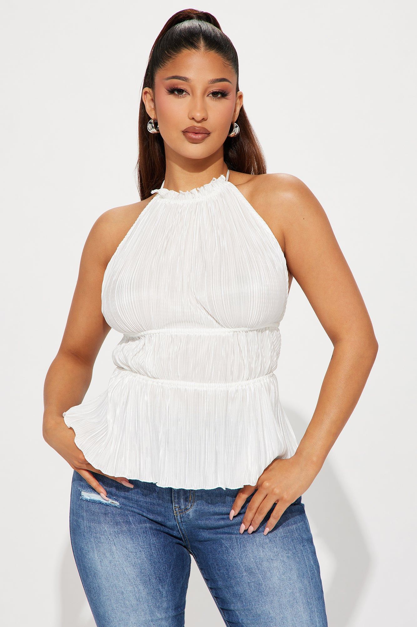 Spring Time Plisse Blouse Top - Ivory sold by Fashion Nova