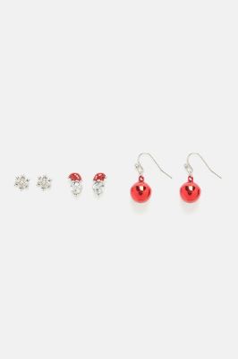 Tis' The Season 3 Pack Earrings Set - Silver/Red sold by Fashion Nova