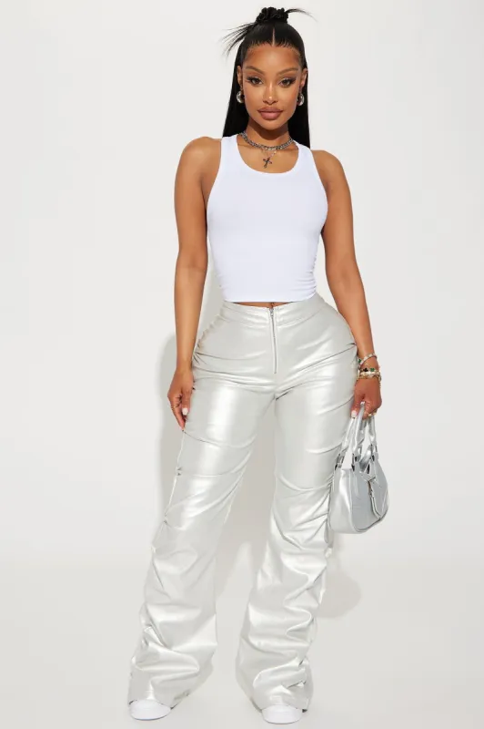 Make It Hot Faux Leather Stacked Pant - Silver sold by Fashion Nova