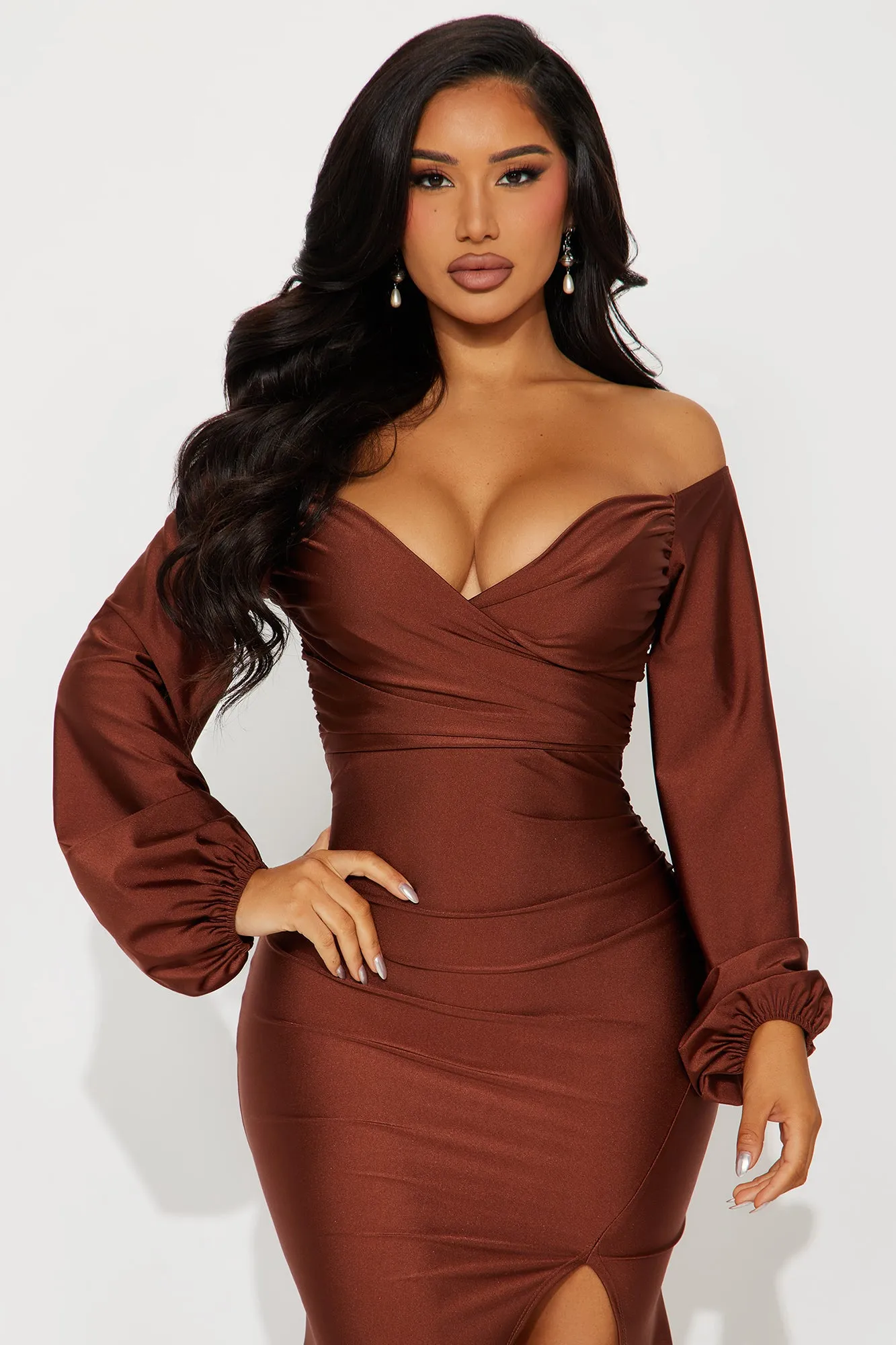 Denise Off Shoulder Maxi Dress - Chocolate sold by Fashion Nova product image thumbnail 2