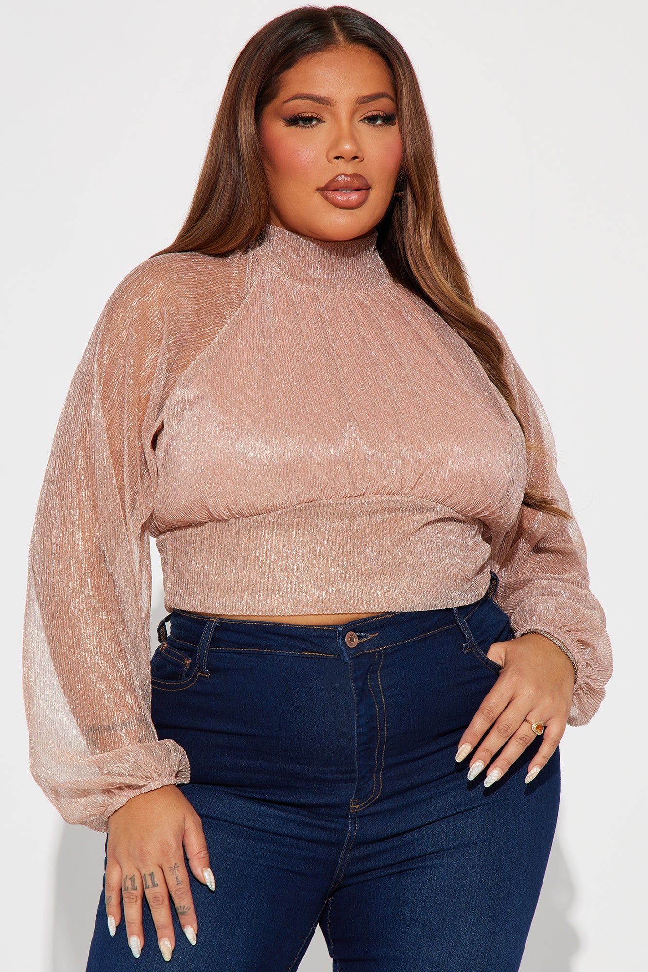 Estella Sheer Metallic Top - Mauve sold by Fashion Nova product image thumbnail 4