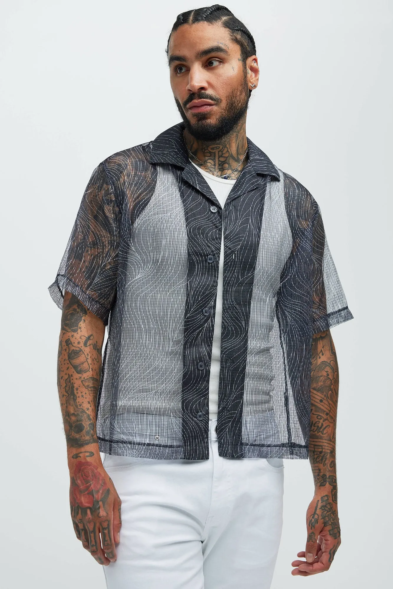 Peek A Boo Collared Shirt - Navy sold by Fashion Nova