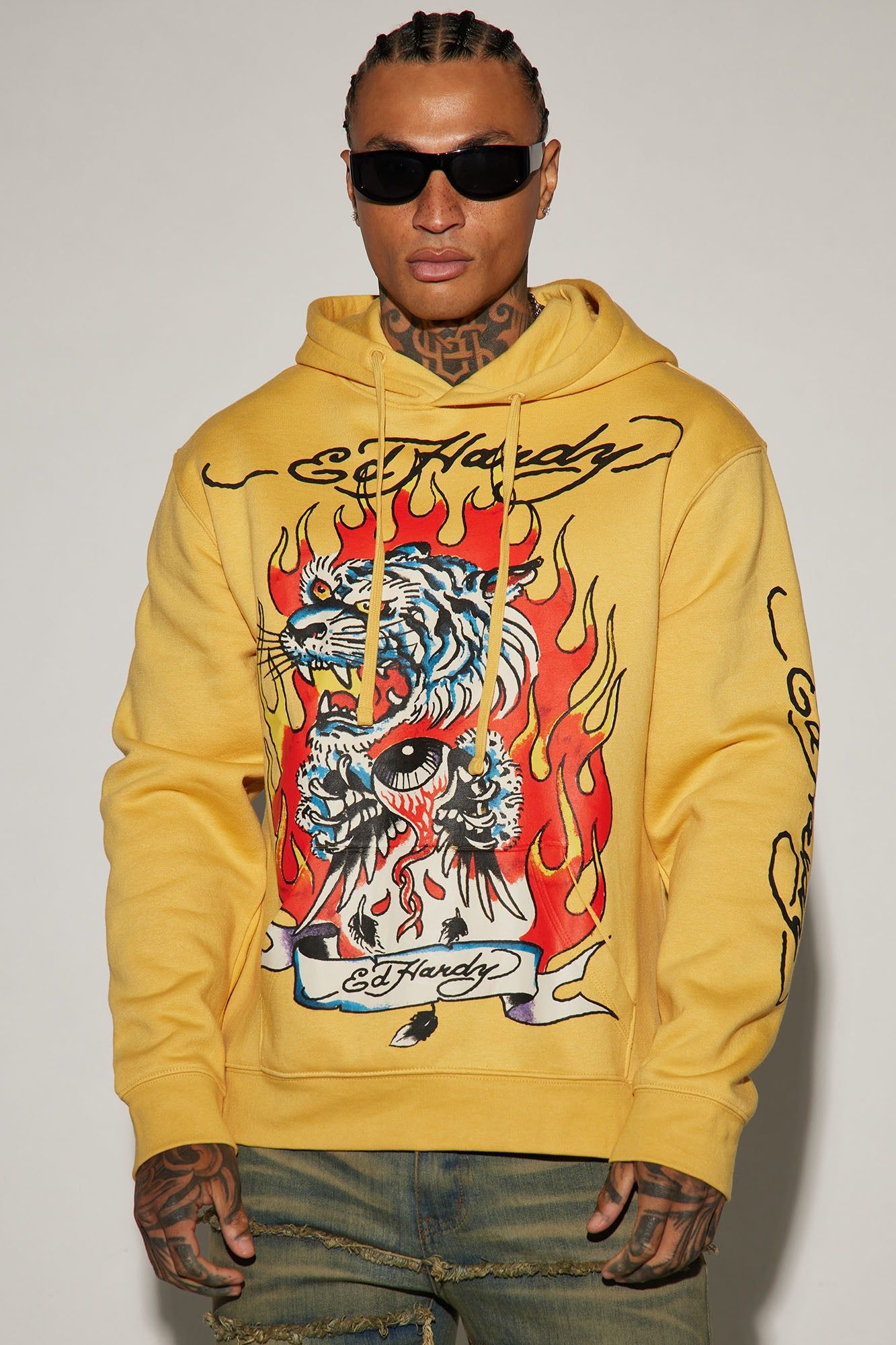 Ed Hardy Fire Tiger Hoodie - Yellow sold by Fashion Nova