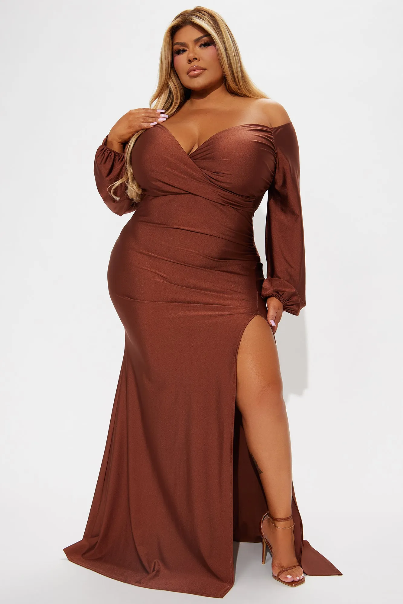 Denise Off Shoulder Maxi Dress - Chocolate sold by Fashion Nova product image thumbnail 4