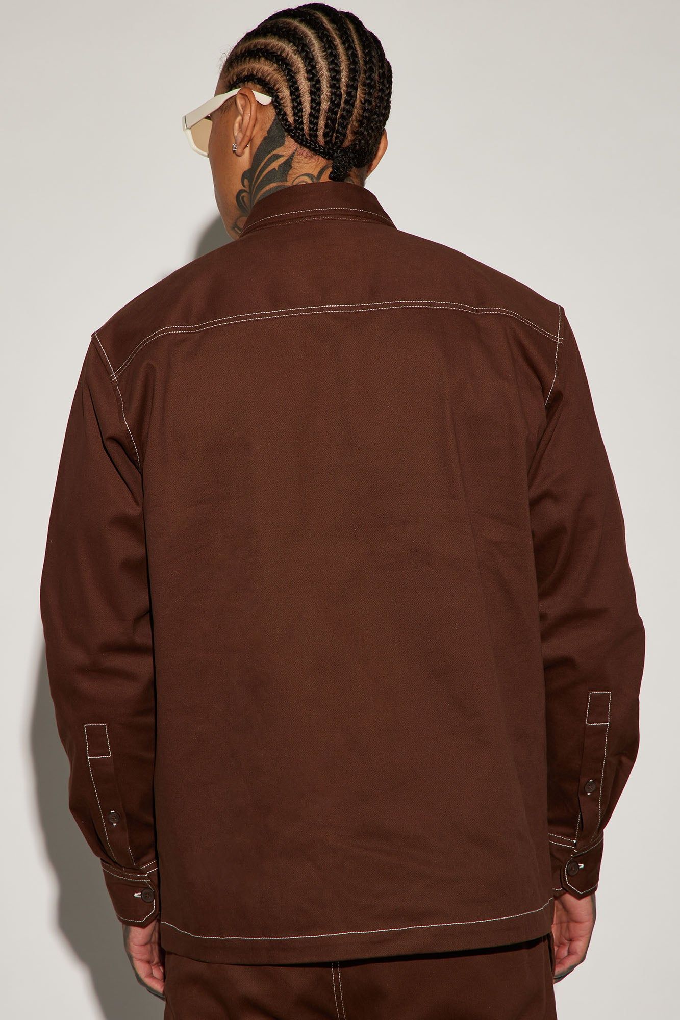 Rocky Contrast Stitch Shacket - Chocolate sold by Fashion Nova product image thumbnail 4