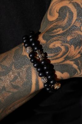 Cross Link 2 Piece Bracelet Set - Gold/Black sold by Fashion Nova