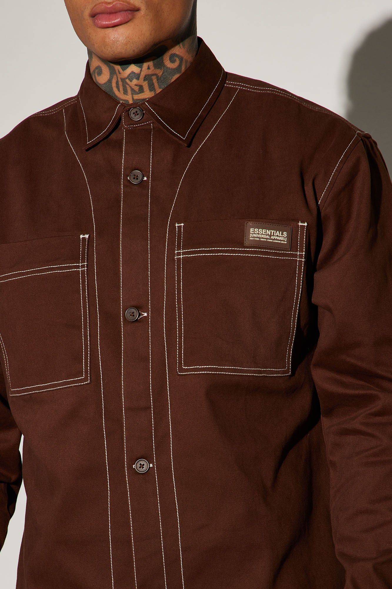 Rocky Contrast Stitch Shacket - Chocolate sold by Fashion Nova product image thumbnail 3