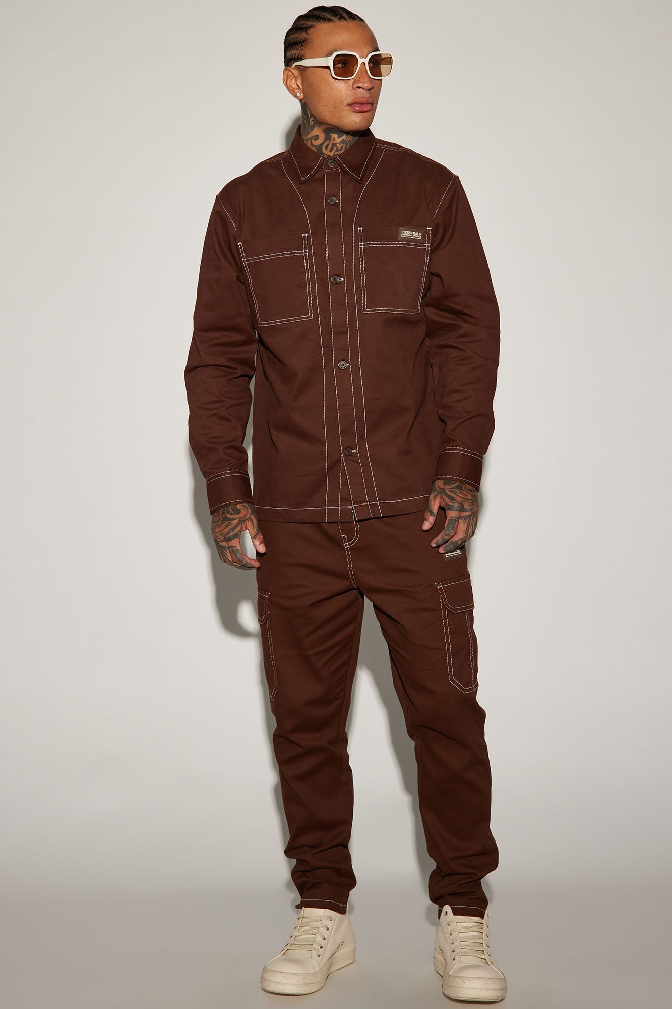 Rocky Contrast Stitch Shacket - Chocolate sold by Fashion Nova product image thumbnail 2