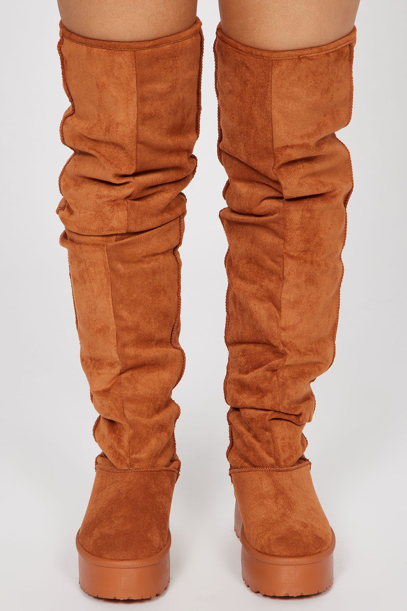 Queen Of It All Over The Knee Boots - Tan sold by Fashion Nova
