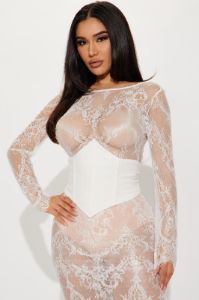Lace Me Up Maxi Dress - Ivory sold by Fashion Nova