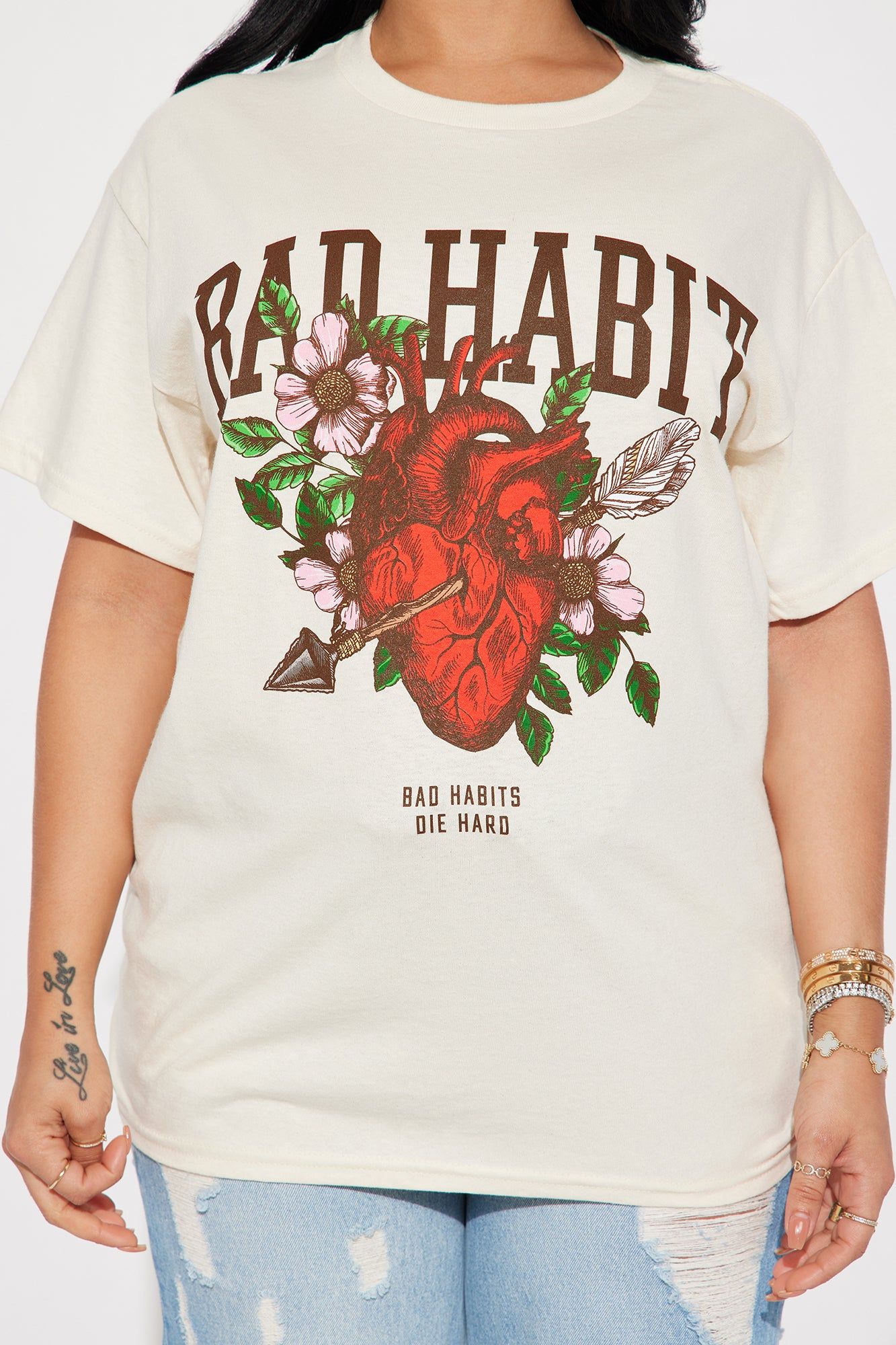 Bad Habits Break Hearts Graphic Tee - Cream sold by Fashion Nova product image thumbnail 3