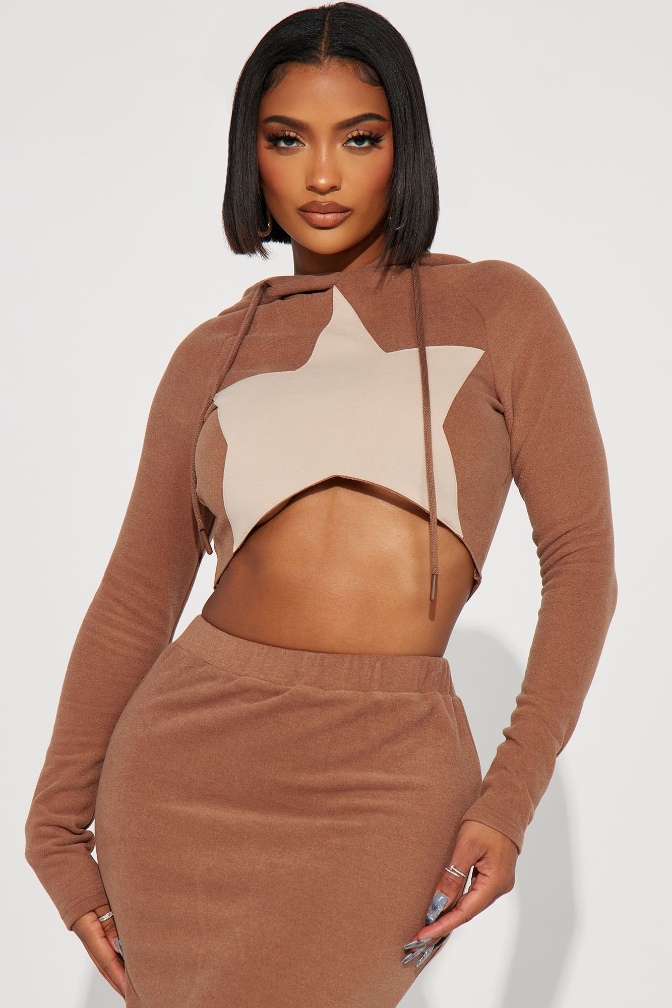 Radiant Star Fleece Skirt Set - Mocha sold by Fashion Nova product image thumbnail 2
