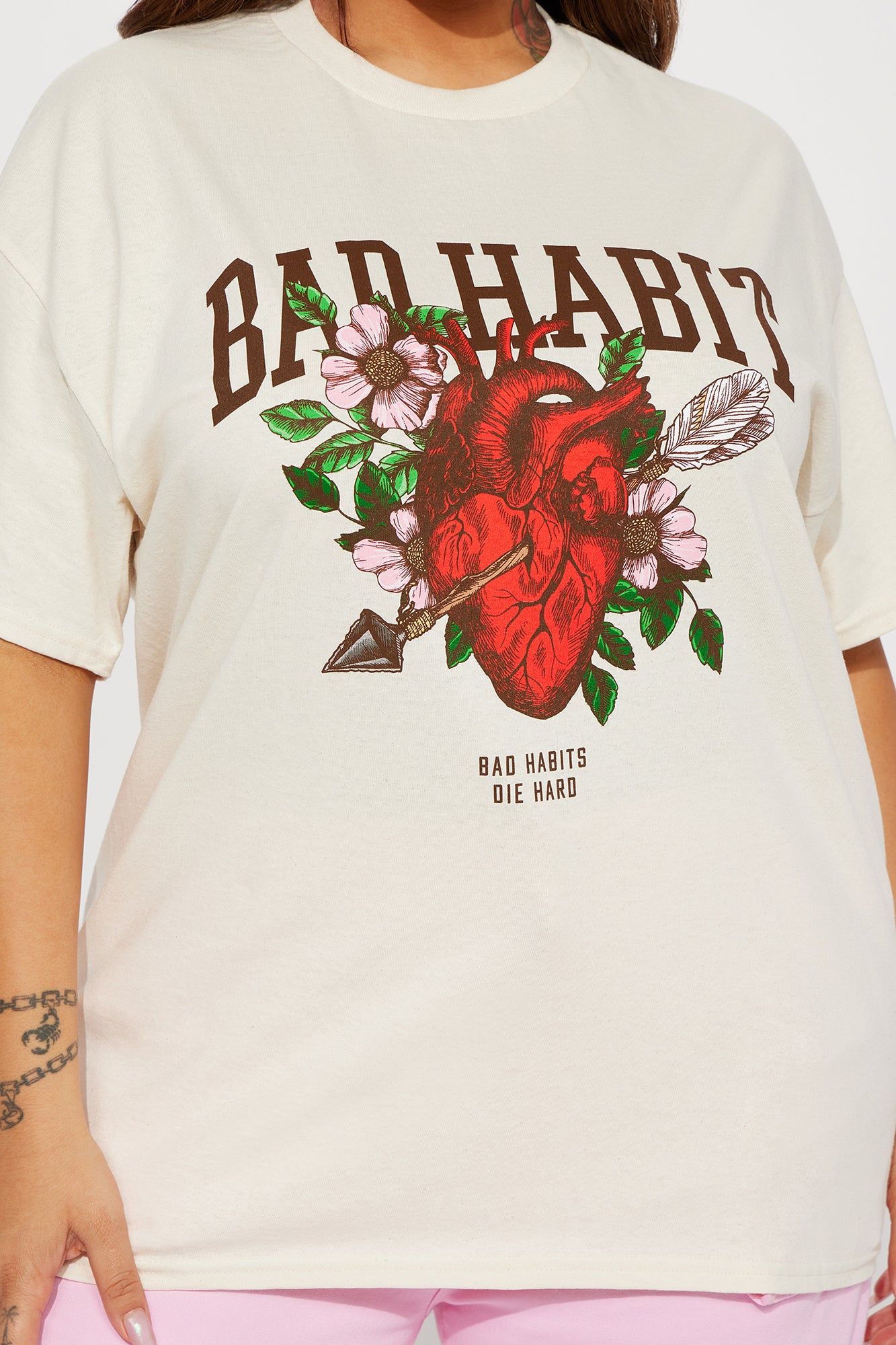 Bad Habits Break Hearts Graphic Tee - Cream sold by Fashion Nova product image thumbnail 6